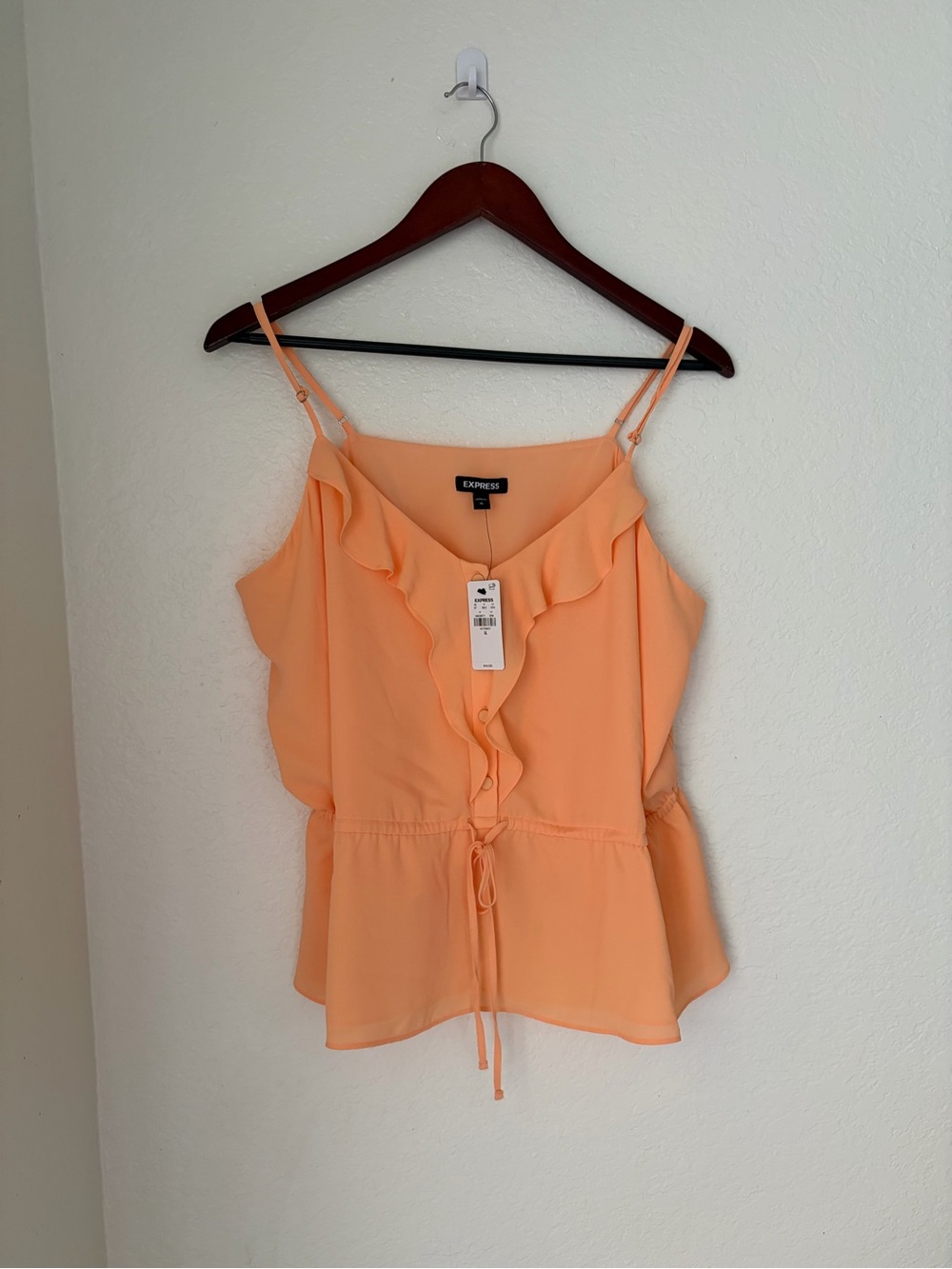 Express Peach Ruffle Tie-Front Cami - Picture 2 of 8